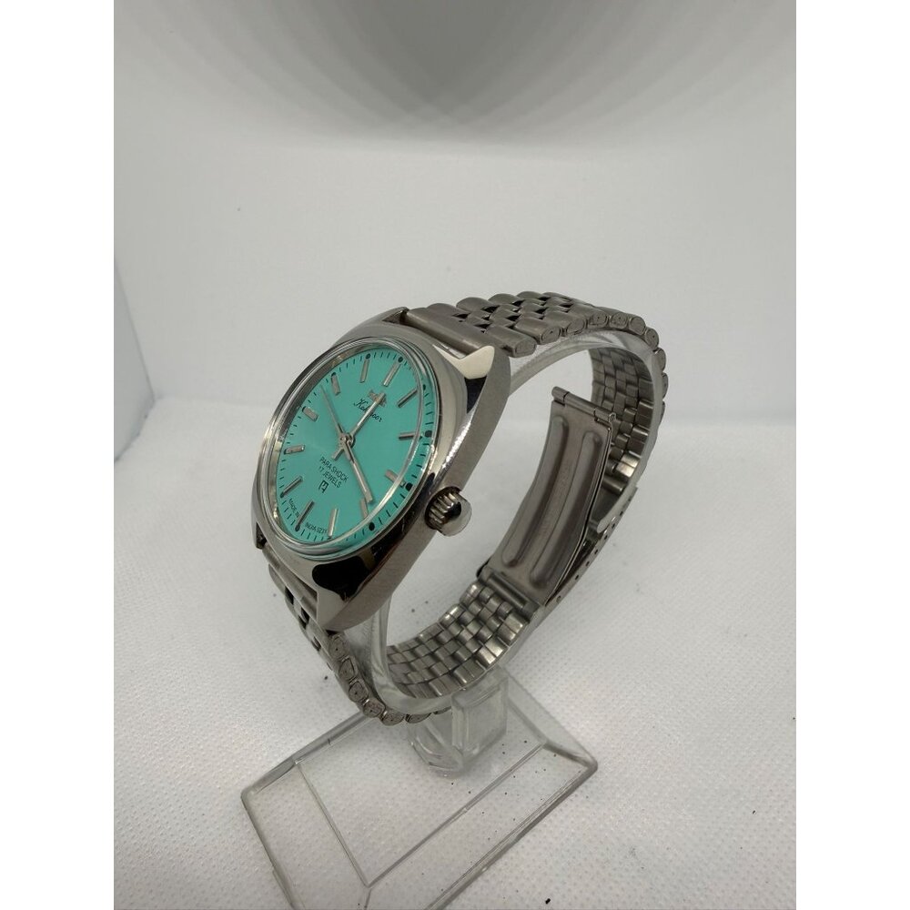 Vintage HMT Automatic 17 Jewels Watch Stainless Steel Band & Aqua Dial - Picture 2 of 11